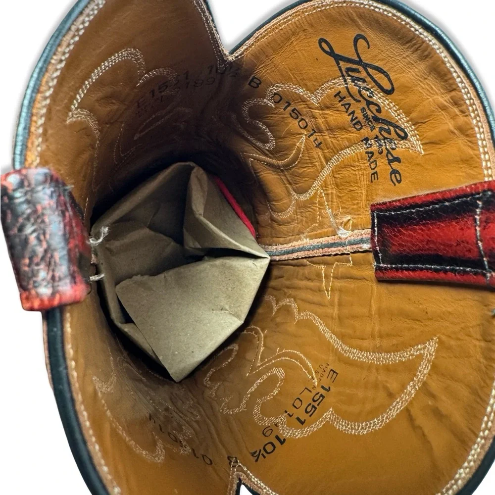 Lucchese Womens Boots Size 10.5 Black Cherry Vintage Goat Skin Leather Knee High - Picture 13 of 13